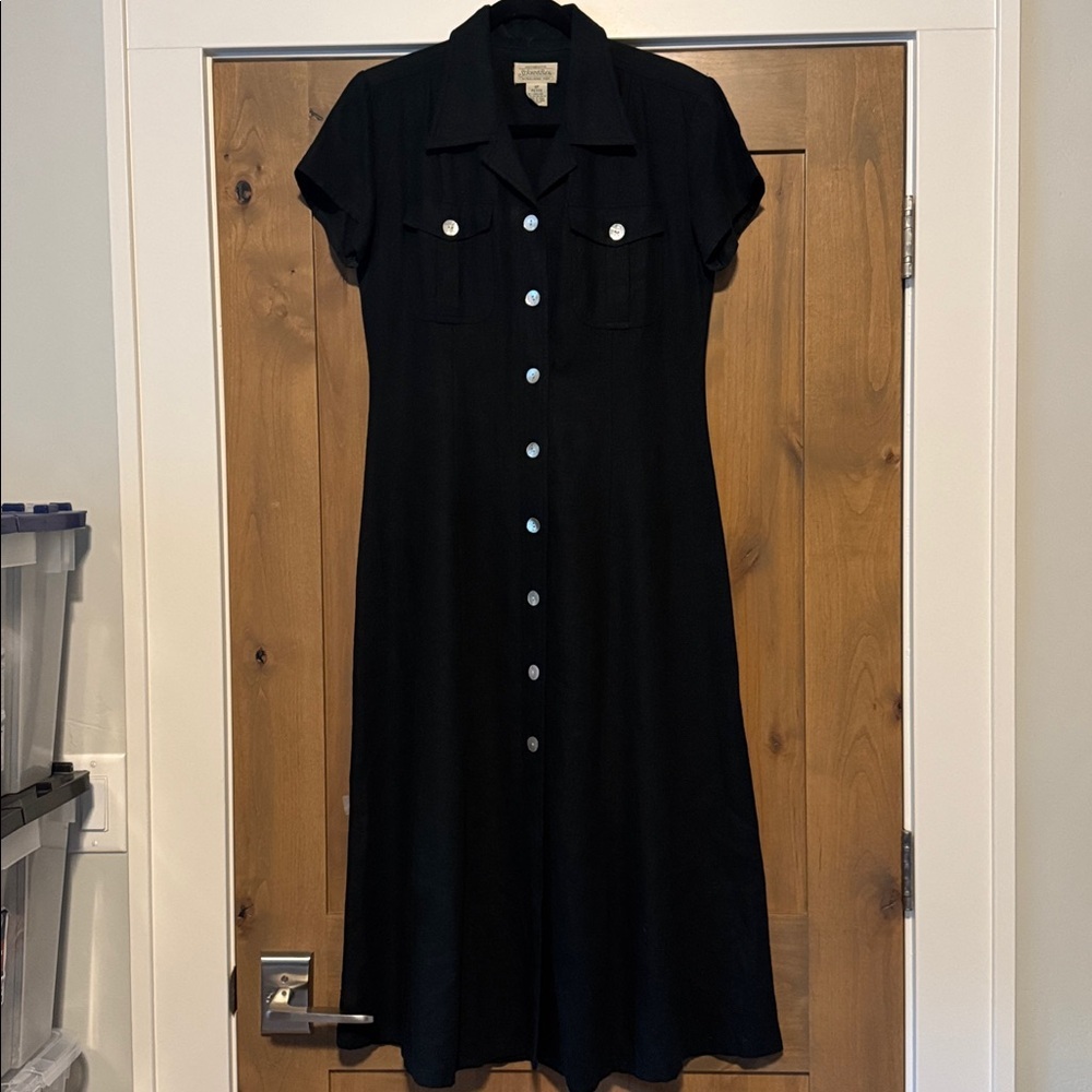 St. John's Bay Shirt Dress Womens 6P Midi Black Safari Utility Basic Linen blend